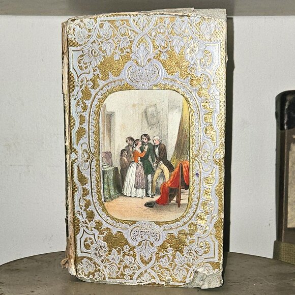 Antique 1851 French Gilded Cartonnage Book Decorative Gilt Romantic Cardboard